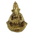 Musical God Ganesha Brass Sitting Statue Sculpture Height: 3.25 inches