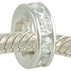 April Birthstone Channel Set Clear CZ and 925 Sterling Silver Spacer Bead fits European Charm Bracelet