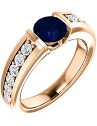 14K Rose Gold 6.00mm Round Cut Sapphire and Diamond Ring -- LIFETIME WARRANTY