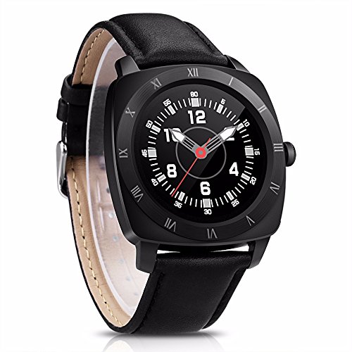 YIDA SW88 Smart Watch Full Round Screen Support Android IOS Metal Case Leather Band Bluetooth Pedometer Heart rate monitor (Black)