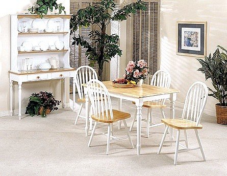 Natural / White Finish 5 PIECE WOOD DINING SET - Table and 4 Chairs