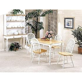5pc White and Natural Finish Wood Dining Table +4 Windsor Chair Set by visiondecor Furniture