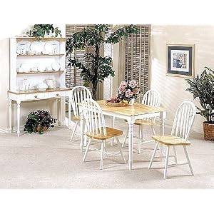 Natural White Finish 5 Piece Wood Dining Set - Table And 4 Chairs by