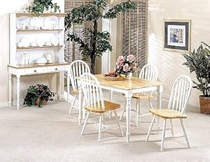 5pc White & Natural Finish Wood Dining Table +4 Windsor Chair Set