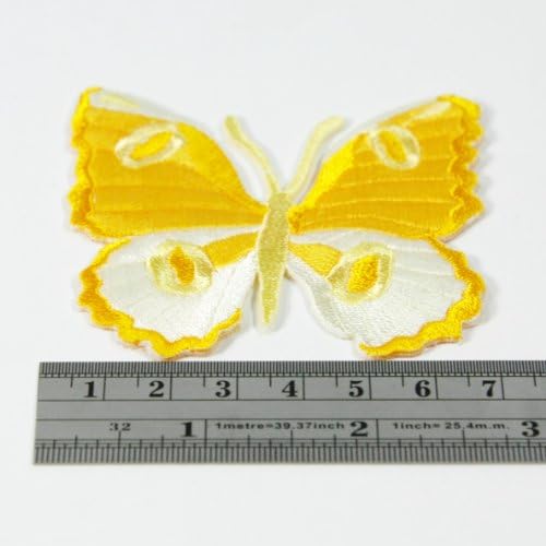 1x 2.5" Butterfly White Yellow Iron on Patches Sew on Embroidered
