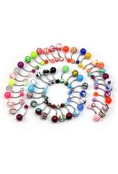 Coolrunner Wholesale Lot of 50pcs Belly Navel Button Rings Bar Barbells Ball Acrylic Steel