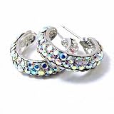 Small Aurora Borealis 15mm Rhinestone Hoop Earrings Fashion Jewelry