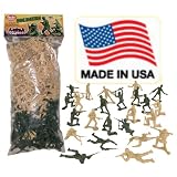 Tan vs Green TimMee Plastic Army Men: 100 Piece Set of 2 inch Toy Soldier Figures - Made in the USA !