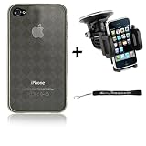 Argyle Smoke Cover for Apple iPhone 4 / 4th Generation compatible with 16GB / 32GB + 4-inch eBigValue (TM) Determination Hand Strap Key Chain + Includes a Rotadable GPS / Cell Phone Car Windshield Mount compatible for your iPhone 4