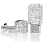 (Swarovski Crystal Elements) Stainless Steel Swiel Jewellery Jewelry USB Flash Pen Drive Disk Memory with Simulated Diamond Crystals and Key Ring Supports Windows and Mac OS Choice of 4GB 8GB 16GB 32GB Great Gift (Ricco 12-033) (8GB)