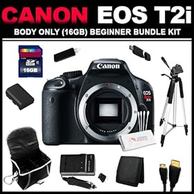 Canon EOS Rebel T2i 18 MP CMOS APS-C Sensor DIGIC 4 Image Processor Full-HD Movie Mode Digital SLR Camera with a 3.0-Inch LCD and Dedicated Movie Button (Body Only) (16GB Beginner Bundle Kit) includes Charger, Battery, 16GB SD Card, USB Card Reader, HDMI Cable, Carrying Case, 57 Tripod and Cleaning