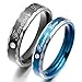 Men,Women's Wide 4mm 5mm Stainless Steel Band Ring CZ Black Silver Tone Blue Valentine Love Couple Wedding Engagement Promise