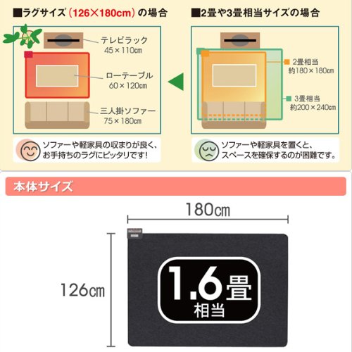 山善(YAMAZEN) ラグサイズホットカーペット本体(1.6畳タイプ) ブラック SU-163