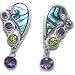 Sterling Silver Tear-shaped Paua Shell w/ Amethyst, Iolite and Peridot Accent Dangle Earrings by Sajen