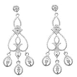 Sterling Silver Rhodium Plated Vintage Chandelier Clear Cubic Zirconia CZ Post Earring