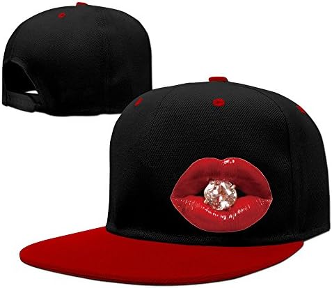 CINROPER Adjustable Lust A Diamond Between Sexy Red Lips Flatbrim Cap Red One Size