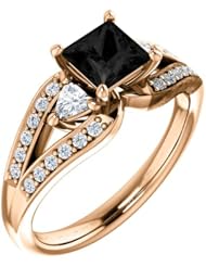 18K Rose Gold Princess Cut Black and White Diamond Ring -- LIFETIME WARRANTY