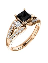 14K Rose Gold Princess Cut Black and White Diamond Ring -- LIFETIME WARRANTY