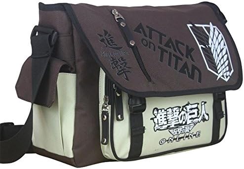 Ronlover Fashion anime Canvas Messenger Bag Aslant Bag with Leather Buckle Attack on Titan