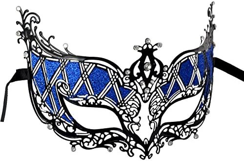 1Bay Beautiful Pair Black Swan Collection Sexy Couple Masquerade Masks with Blue Rhinestones