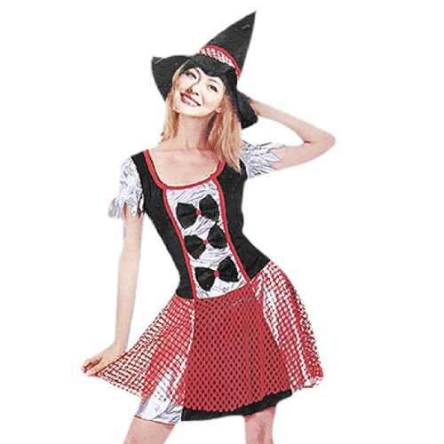 Allegra K Lady Halloween Cosplay Bowknot Accent Tricolored Velvet Mini Dress XS