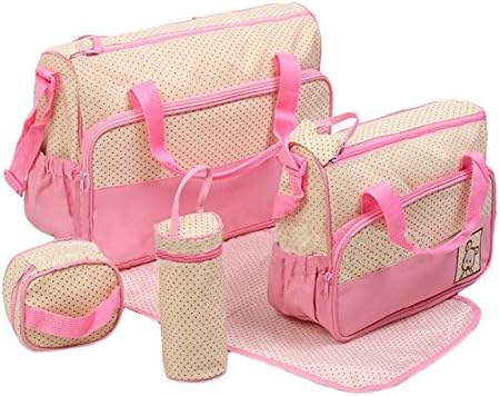 Ainybaby 5 pcs Fultifunctional Baby changing Diaper Nappy Bag Tote in Pink