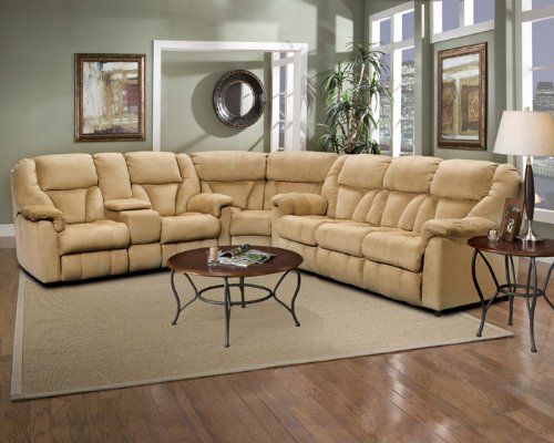51%2Bc8dhdCnL Kojak Hazelnut Fabric Motion Loveseat Sectional With Queen Size Sleeper (5 Year Warranty Included)