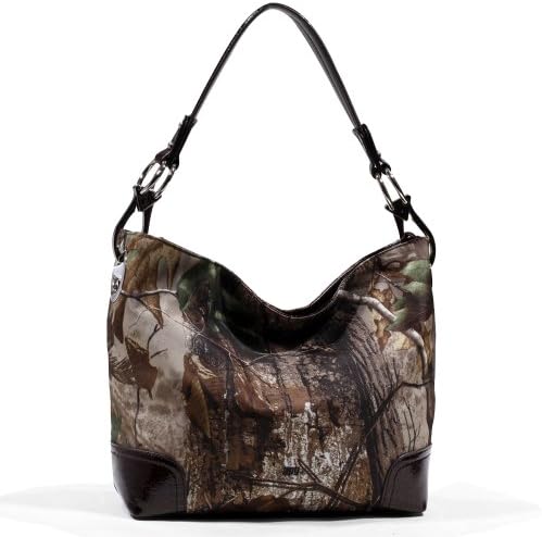 Realtree Camouflage Tote Bag Handbag with Leather Trim - Camo/Brown