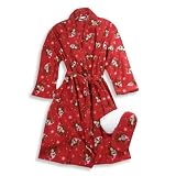 Jolie - Ladies Plus Size Fleece Monkey Robe And Slipper Set, Red, Brown
