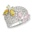 Sterling Silver Pink & Yellow CZ Butterfly Ring