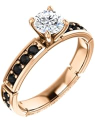 18K Rose Gold Round Cut White and Black Diamond Ring -- LIFETIME WARRANTY