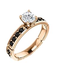 10K Rose Gold Round Cut White and Black Diamond Ring -- LIFETIME WARRANTY