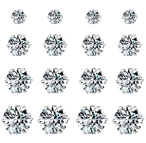 Colov Cubic Zirconia Stud Earrings - Women's Stainless Steel Round Earring Hypoallergenic,Nickel-free