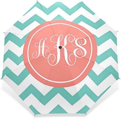 WORLDTEX Unique Design Cute Blue White Pink Chevron Windproof Travel Umbrella