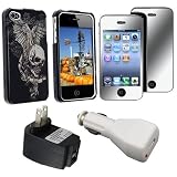 Apple® iPhone® accessories kits Skull Wing Snap-on Case + 2 Port USB Travel Charger Adapter, Black + USB Car Charger Adapter White + Mirror Screen Protector Compatible With Apple® iPhone® 4
