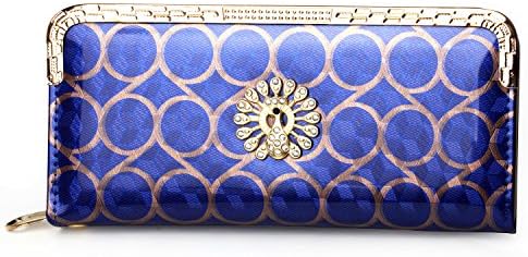Soft Purse,RUFFRYDER Women's Zipper Clutch Card Holder Wallet Organizer Wristlet Elegant Rhinestone Peacock,7733#,Blue