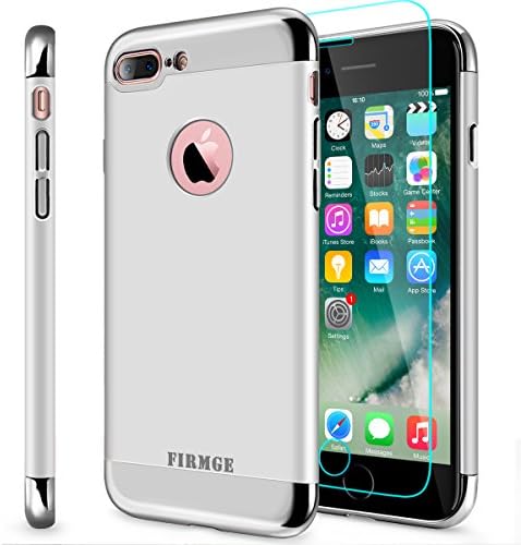 iPhone 7 Plus Case, FIRMGE Ultra Thin Hard PC Shell Slim Two-Piece Electroplated Slider Metal Texture Anti Slip Shock Proof Soft Matte Satin Coating Skin Case for iPhone 7 Plus (5.5")-Silver