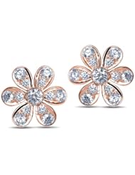 Diamond (0.66 Ct, IJ-SI), 18 Kt Rose Gold Daisy Diamond Earrings