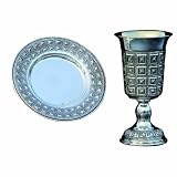 Silver Plated Squared Kiddush Cup and Saucer Set -- Pyramid Studs