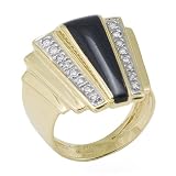 Black Coral Ring with Diamond in 14K Yellow Gold