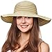 Tirrinia Floppy Straw Sun Hat for Women Striped Foldable Beach Cap with Wide Brim Beige