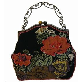 A Unique Beaded Evening Handbag, Black Cloth Base W shoulder Chain