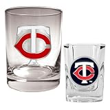 Minnesota Twins MLB Rocks Glass & Square Shot Glass Set - Primary Logo