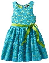 Hot Sale Blue Pearl Girls 2-6x Jackie Dress Stretch Lace with Contrast Knit Lining and Belt, Turquoise, 5