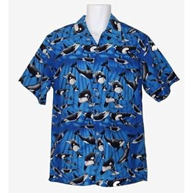 Orca Killer Whales Whale Hawaiian Shirt Med -Size MEDIUM- Cotton Aloha Shirts Great Gifts and Apparel Gift Ideas For Men or Women HIM or HER Ladies Man Woman