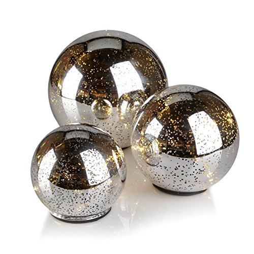 Set of 3 Winter Lane Glass LED Lighted Orbs Table Top Holiday Ornaments Silver Set of 3 Winter Lane Glass LED Lighted Orbs Table Top Holiday Ornaments Silver