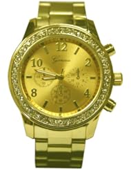 Geneva Crawford Boyfriend Watch Yellow Gold Chronograph 9073 in Official Deluxe Limited Edition Gift Box