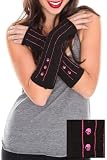 Emily The Strange Goth Black with Pink Skull Striped Design Arm Warmers