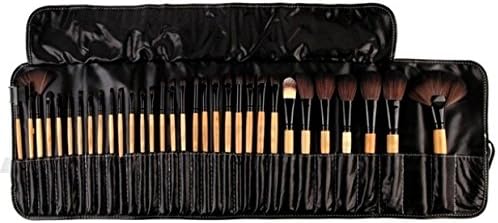 New 32 Pcs Foundation Professional Cosmetic Makeup Brush Sets Kit Superior Soft Eyeshadow Eyeliner Sector Concealer with Synthetic Leather Case (Set of 32 Pcs), Brown Wood and Black
