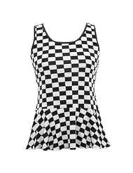 Apparel: Black & White Checkered Sleeveless Peplum Top W/Flared Waist Size Medium - Luxury Divas